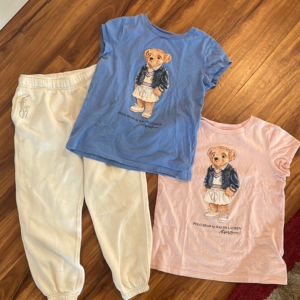 Ralph Lauren bear tees and fleece sweatpants size 7